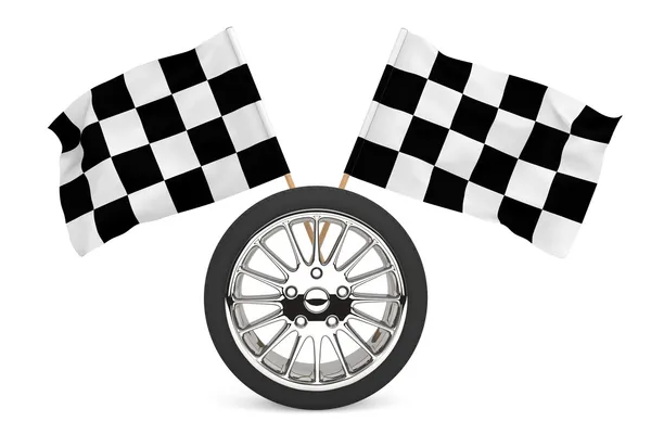 Wheel with racing flags — Zdjęcie stockowe
