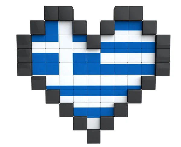 Pixelherz als griechische Flagge — Stockfoto