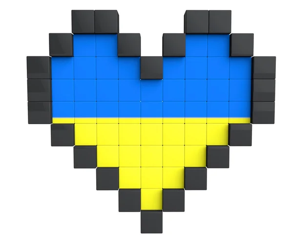 Coração de pixel como a bandeira da Ucrânia — Fotografia de Stock