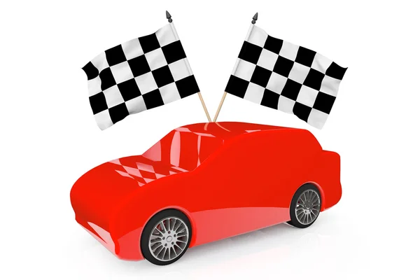 Абстрактный красный автомобиль с гоночными флагами — стоковое фото