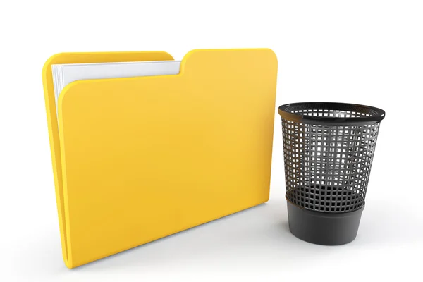 Yellow Folder with Trash Bin — Stock Photo, Image