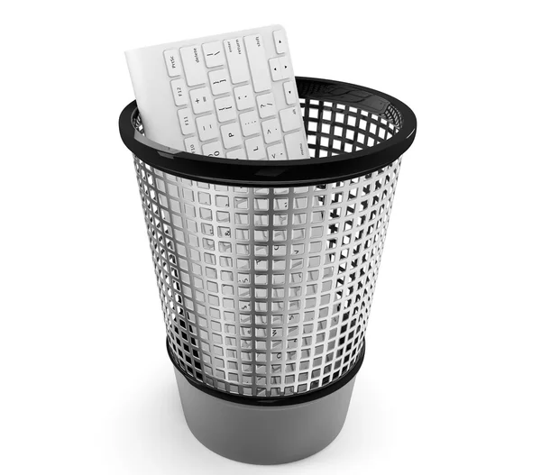 Old PC keyboard in metal trash bin — Stock Photo, Image