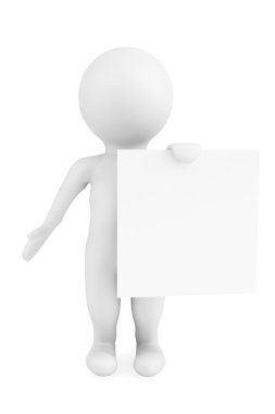 3D man holding boş kağıt