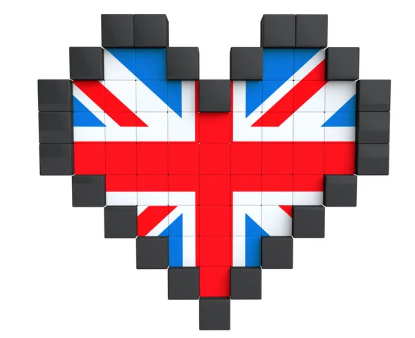 Pixel Heart as United Kingdom Flag — Stock Photo, Image