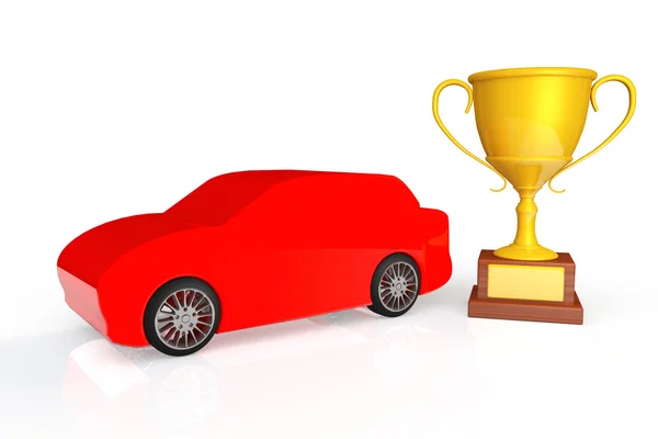 Red car with gold trophy — Stock Photo, Image