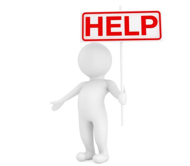 3D çizgi film adam yardım kurulu işareti ile