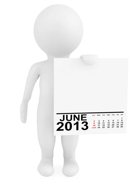Character holding calendar June 2013 — Stock Photo, Image