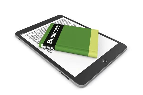 E-Bibliothekskonzept. Tablet PC mit Buch — Stockfoto