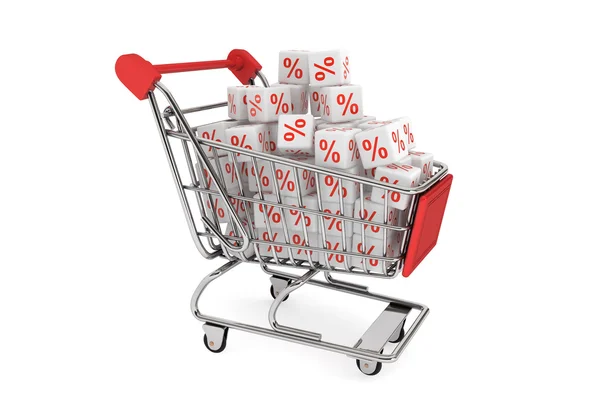 Shopping cart with discount cubes — Stock Photo, Image
