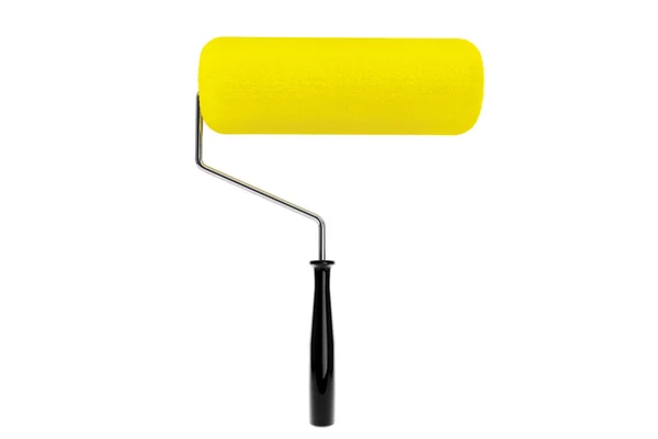 Rouleau de peinture jaune isolé — Photo