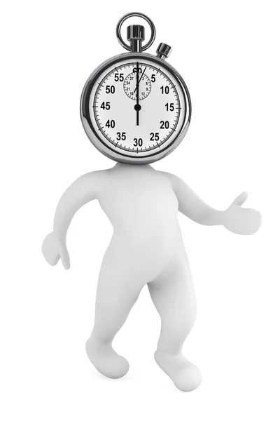 Running time concept. 3d person as stopwatch — Stock Photo, Image