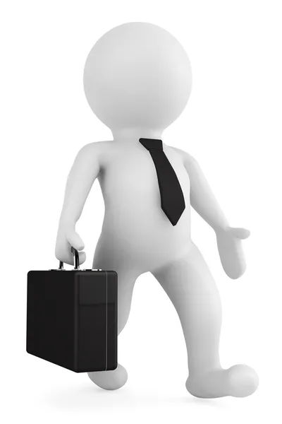 3d businessman running with a briefcase in his hand — Stock Photo, Image