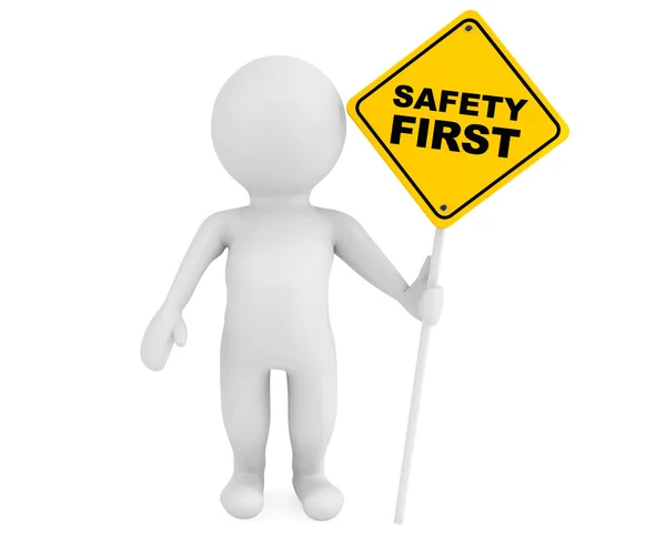 3d person with Safety First traffic sign — Stock Photo, Image
