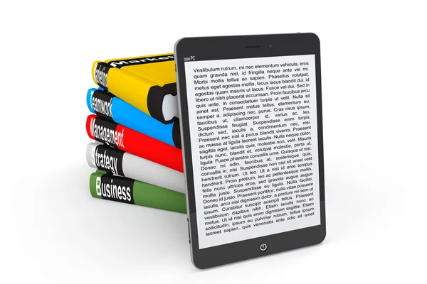 E-bibliotheek bedrijfsconcept. Tablet pc met boeken — Stockfoto