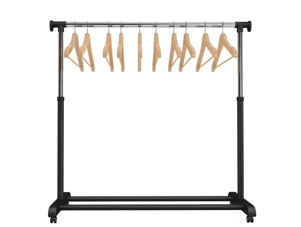 Mobile black coat rack with hangers — Stock Photo, Image