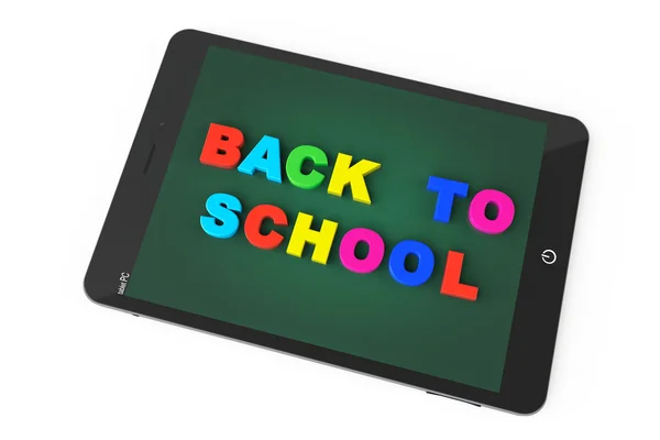 Koncepcja e learningu. Tablet pc z powrotem do szkoły znak — Zdjęcie stockowe