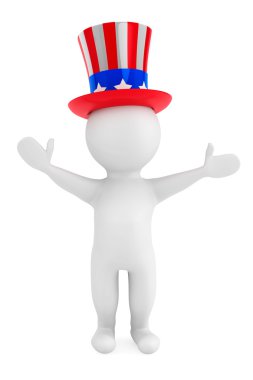 Bağımsızlık günü kavramı. Amerikan şapka ile 3D küçük kişi