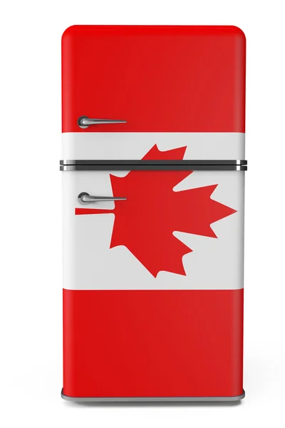 Retro refrigerator with the Canada flag on the door — Stock Photo, Image