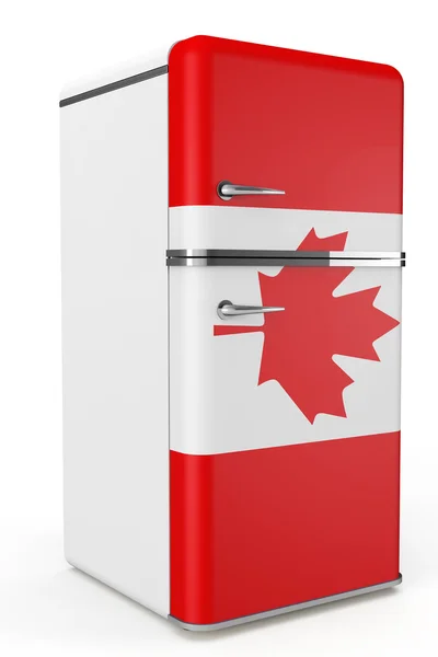 Retro refrigerator with the Canada flag on the door — Stock Photo, Image