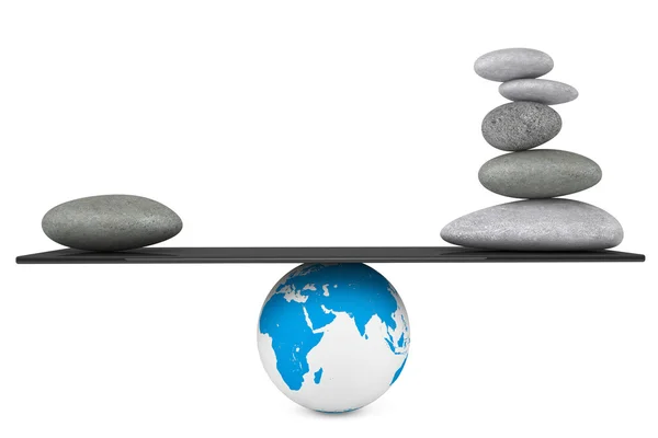 Stone pile in a Zen Garden balanced on a Earth globe — Stock Photo, Image