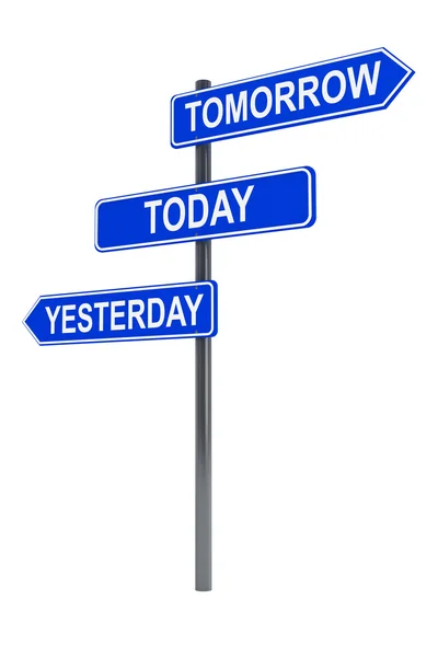 Yarın, bugün ve dün yol işareti — Stok fotoğraf