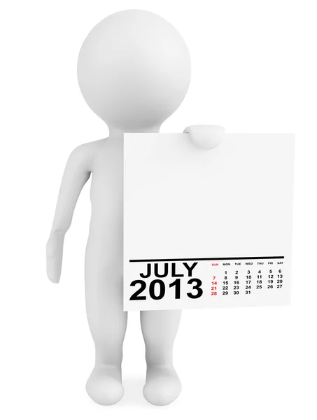 Character holding calendar July 2013 — Stock Photo, Image