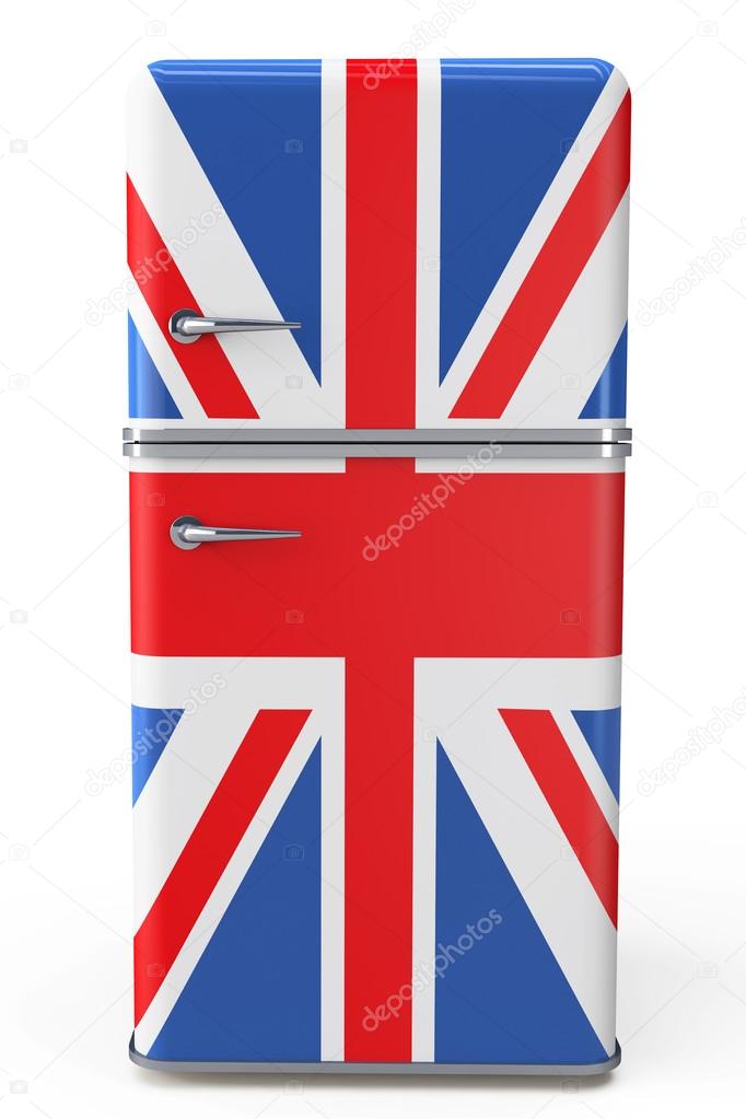 Retro refrigerator with the British flag on the door