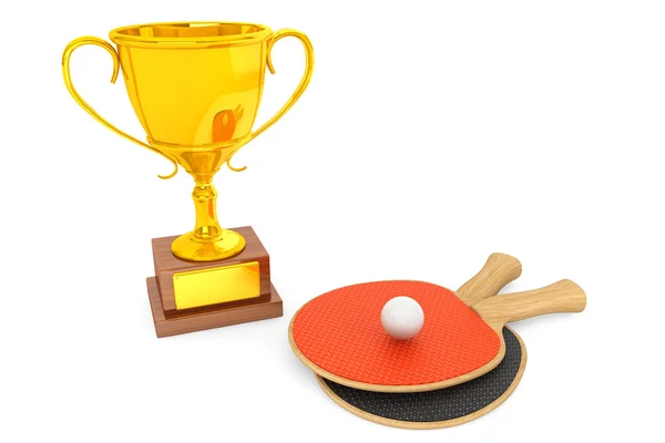 Goldene Trophäe und Tennisschläger — Stockfoto