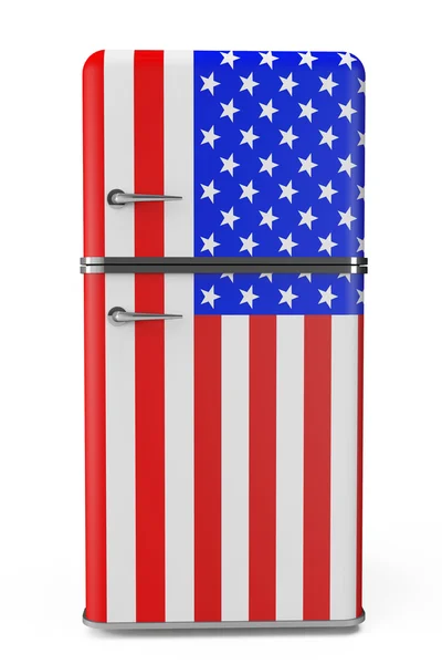 Retro refrigerator with the USA flag on the door — Stock Photo, Image