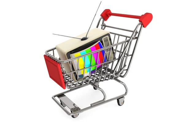 Vintage television in shopping cart — Stock Photo, Image