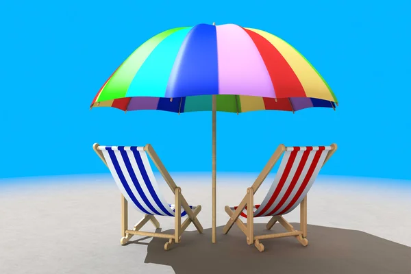 Deux chaises de plage sous parasol — Photo