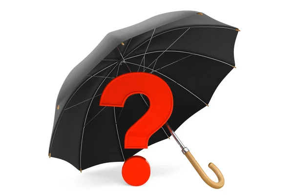 Kırmızı soru işareti şemsiyesi altında — Stok fotoğraf