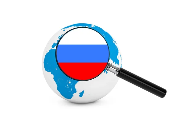 Bendera Rusia yang diperbesar dengan Globe Bumi — Stok Foto