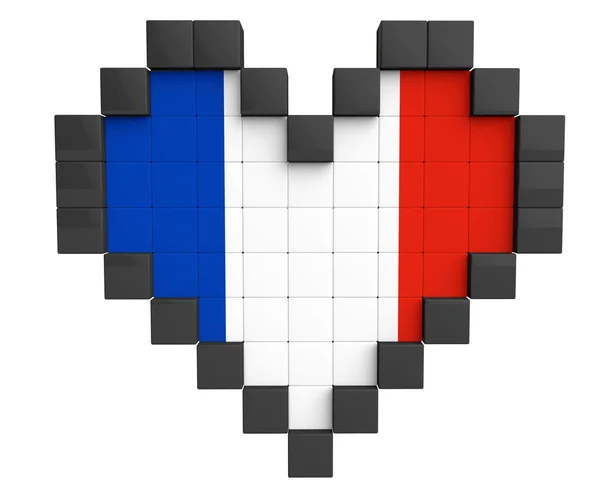 Pixel hjärtat som Frankrike flagga — Stockfoto