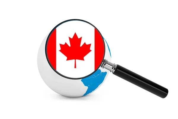 Drapeau magnifié du Canada avec globe terrestre — Photo