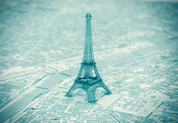 Eiffel Tower on the map of Paris — Stock Photo, Image