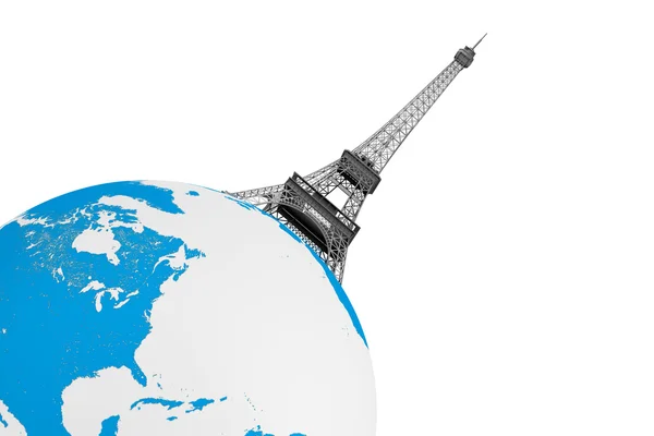 Tourismuskonzept. Eiffelturm über dem Erdball — Stockfoto