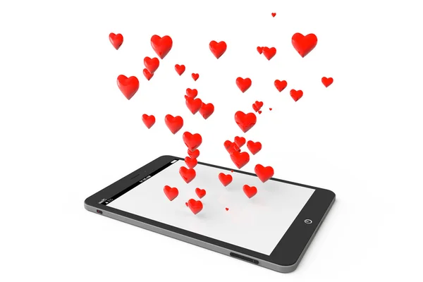 Tablet PC with many hearts — Stock Photo, Image