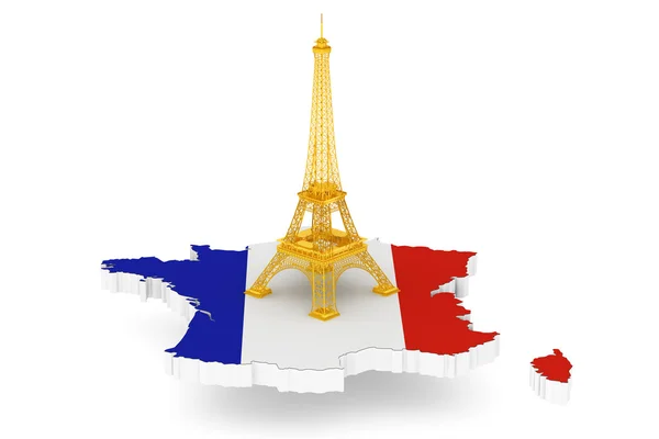 Golden Eiffel Tower over France Map — Stock Photo, Image