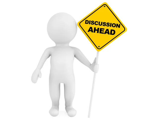 3d person with Discussion Ahead traffic sign — Stock Photo, Image