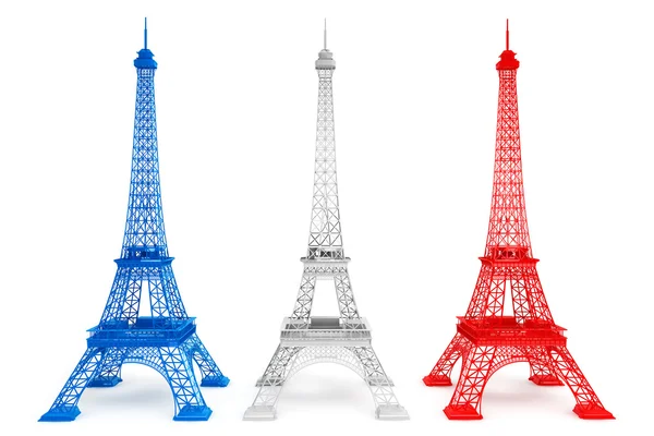 Tre torri Eiffel nei colori della bandiera francese — Foto Stock