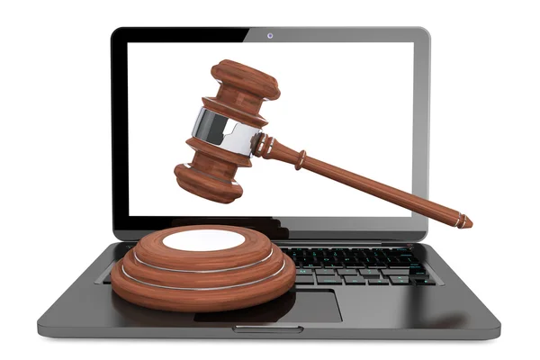 Siber Hukuk kavramı. moder laptop tahta tokmak — Stok fotoğraf