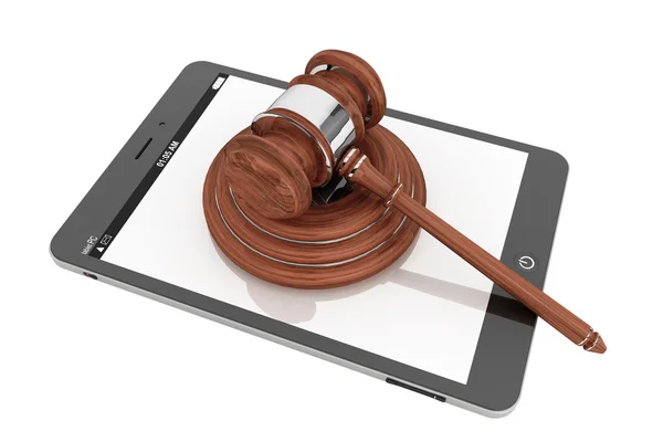 Online Business Concept. Tablet PC with a gavel — Stock Photo, Image