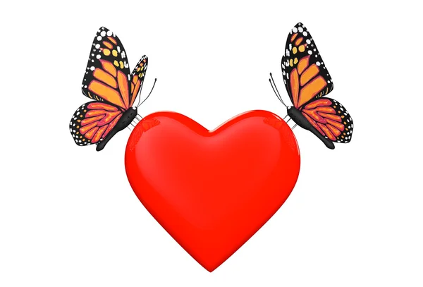 Love concept. Two butterflies with heart — Stock Photo, Image