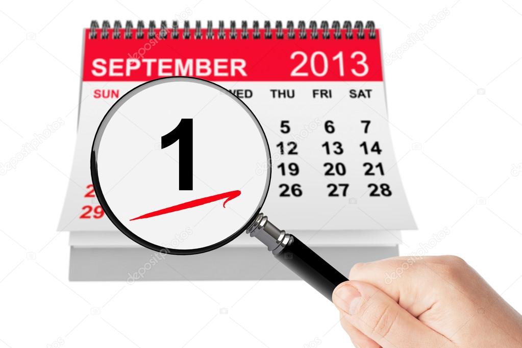 1 september Day Concept. 1 september 2013 calendar with magnifie