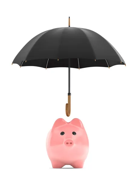 Rijkdom bescherming concept. Piggy bank onder paraplu — Stockfoto