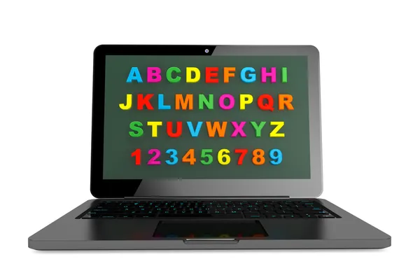 ABC Aprender conceito de computador. Laptop moderno com alfabeto — Fotografia de Stock
