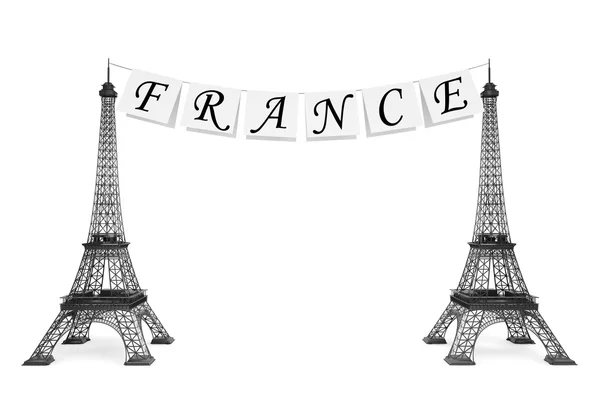 France Tourism Concept. France Sign on the rope with Eiffel Towe — Stock Photo, Image