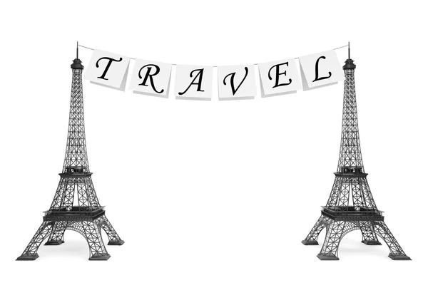 Koncepce cestovního ruchu Francie. cestování znamení na laně s eiffel věž — Stock fotografie