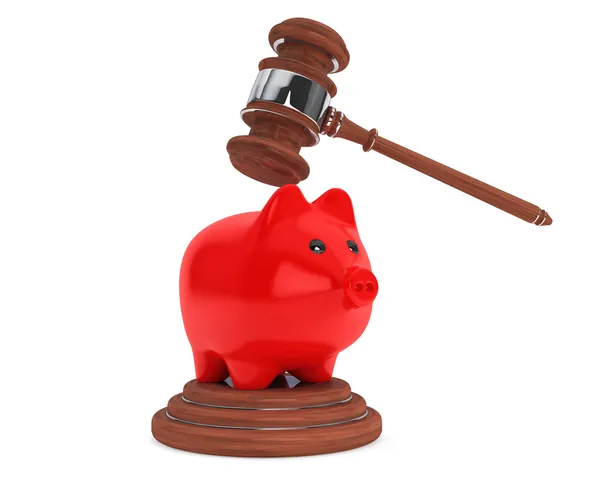 Justitiële hamer en piggy bank — Stockfoto